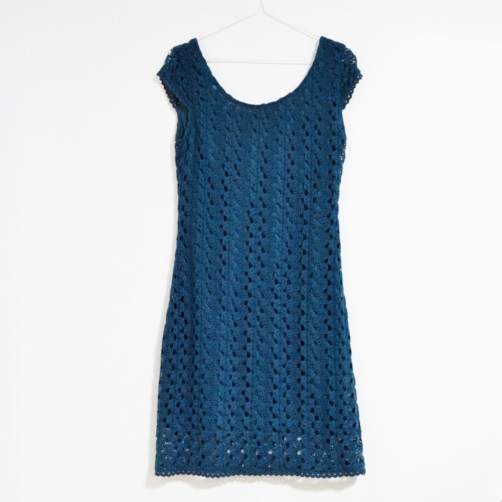 MIMI CHICA Teal Crochet Eyelet Knit Lace Bodycon Mini Dress | Size S